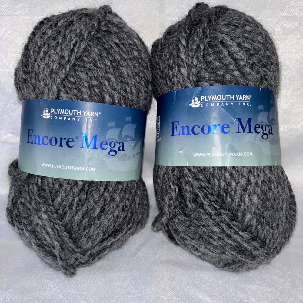 Plymouth Yarn Encore Mega 2 Skeins Charcoal‎ Grey NEW Wool Blend Super Bulky 389